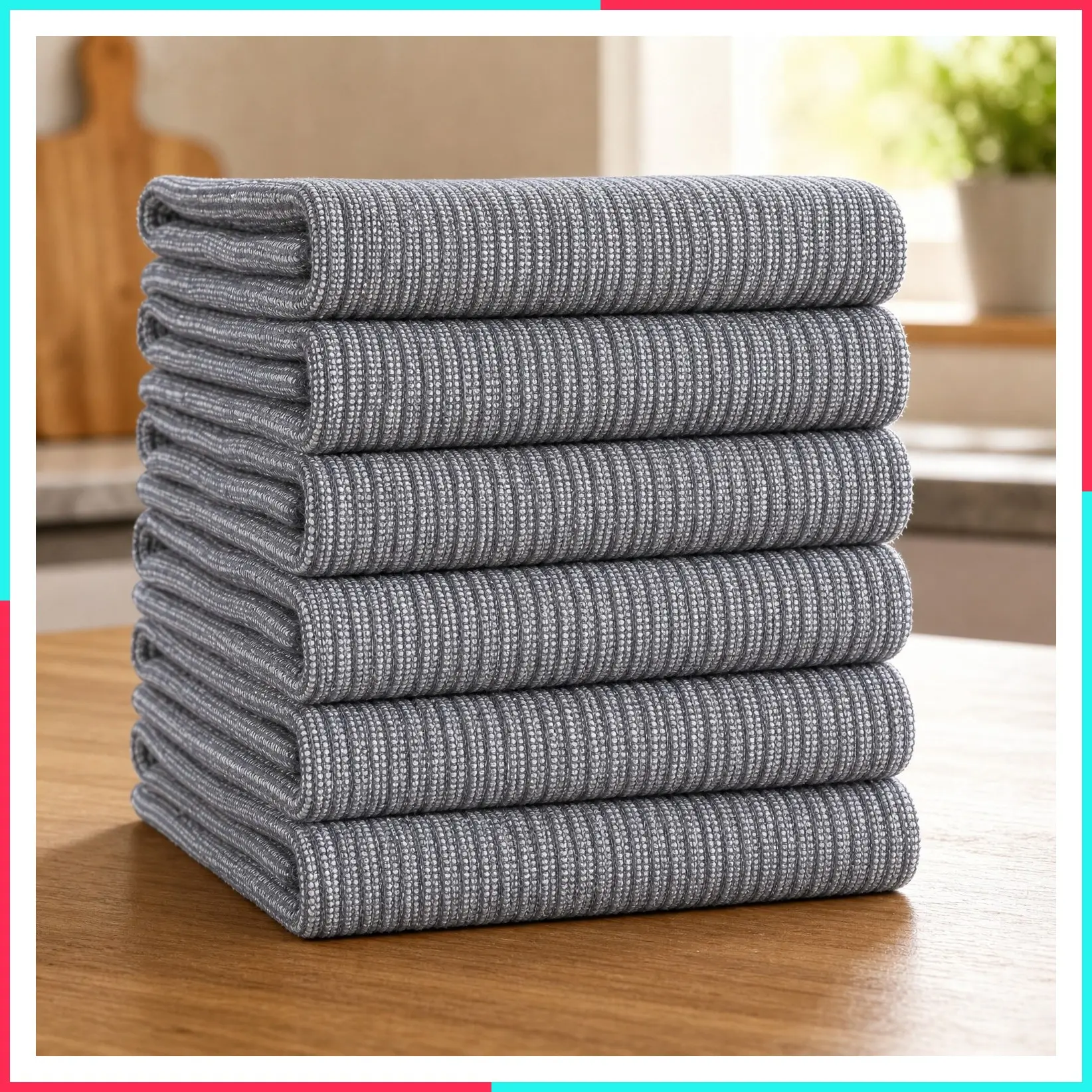 380 GSM Premium Cotton Kitchen Towels 6 Pack, 18"x 28", Grey | Flat and Terry Dish Towels, Highly Absorbent Tea Towel Set with Hanging Loop, Soft Utility Kitchen Hand Towels