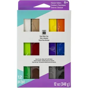 III 12 Bright Colors of Polymer Oven-Bake Clay, Non  12 oz.,  for modeling, sculpting, holiday, DIY & school projects. for  & beginners, Multicolor, S3 VMB-6