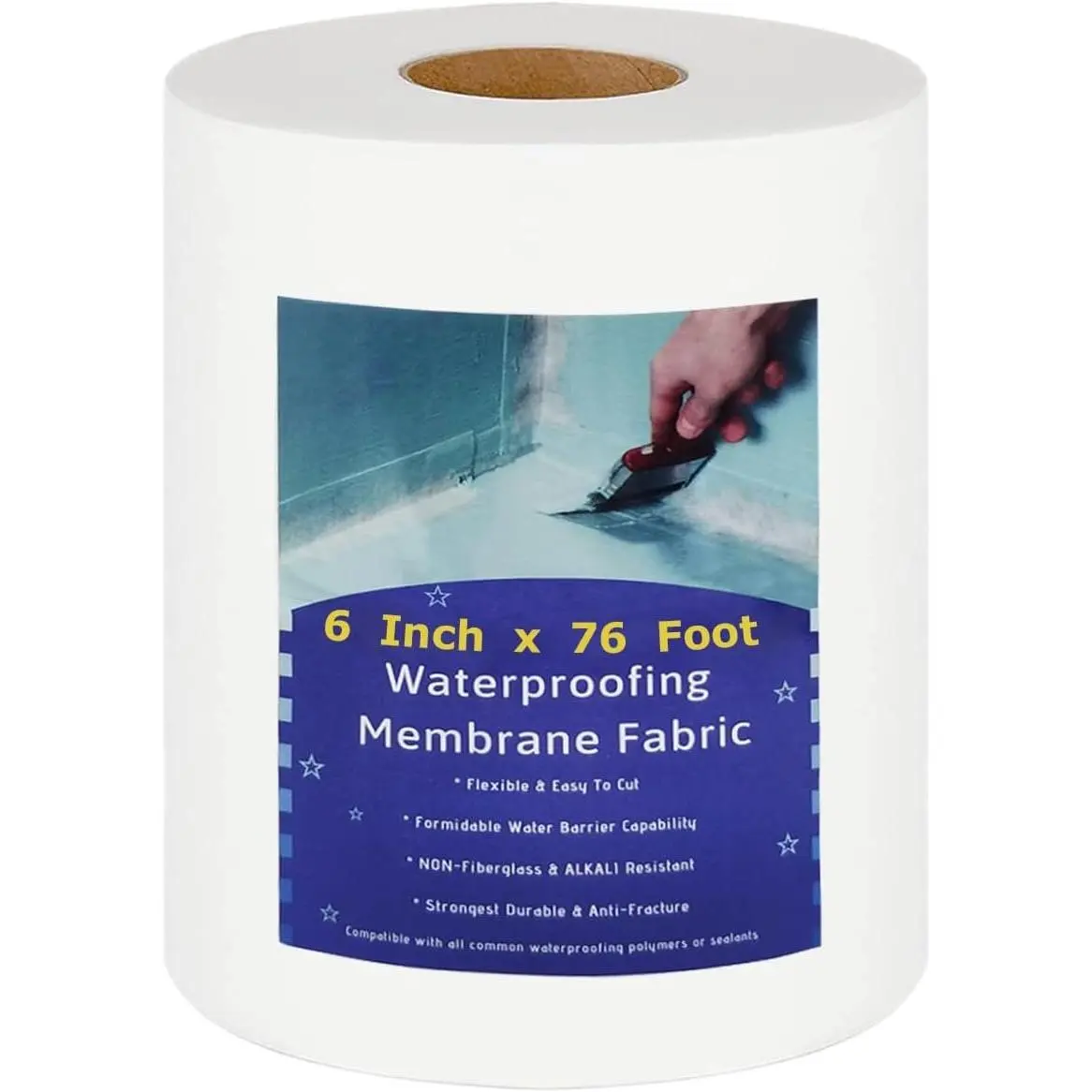 6 Inches x 76  Waterproofing Membrane Anti Fracture Fabric, Reinforcing Water Barrier Drywall Mesh Tape, Liquid  Membrane Fiberglass Tape for Shower Wall,Seam