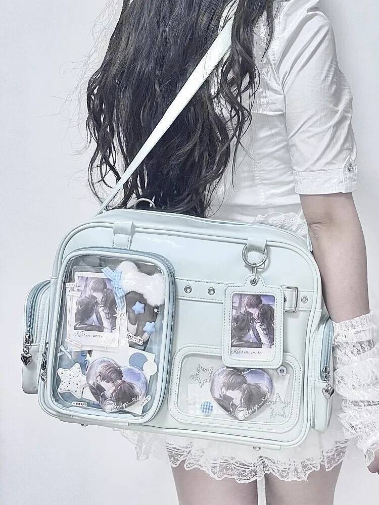 Y2K New Cute Ita Bag Concert Large Capacity Backpack Lolita Girl Transparent Shoulder Bag DIY Badge Display Casual Crossbody Bag