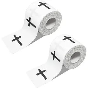 2Pcs Christian Cross Athletic Sports Wrap Tape 2in x 23ft Jesus Cotton Zinc Oxied White Wrist Tape for Tennis Baseball Soccer Boxing, Christian Gifts for Men Women