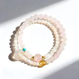 Taoist Double Wrap Clear Quartz Bracelet Supplement Wu Xing Weak Metal Element Balance Five Elements Purify Inner Distracting Thoughts Feng Shui Stackable Wrist Jewelry For Men Women