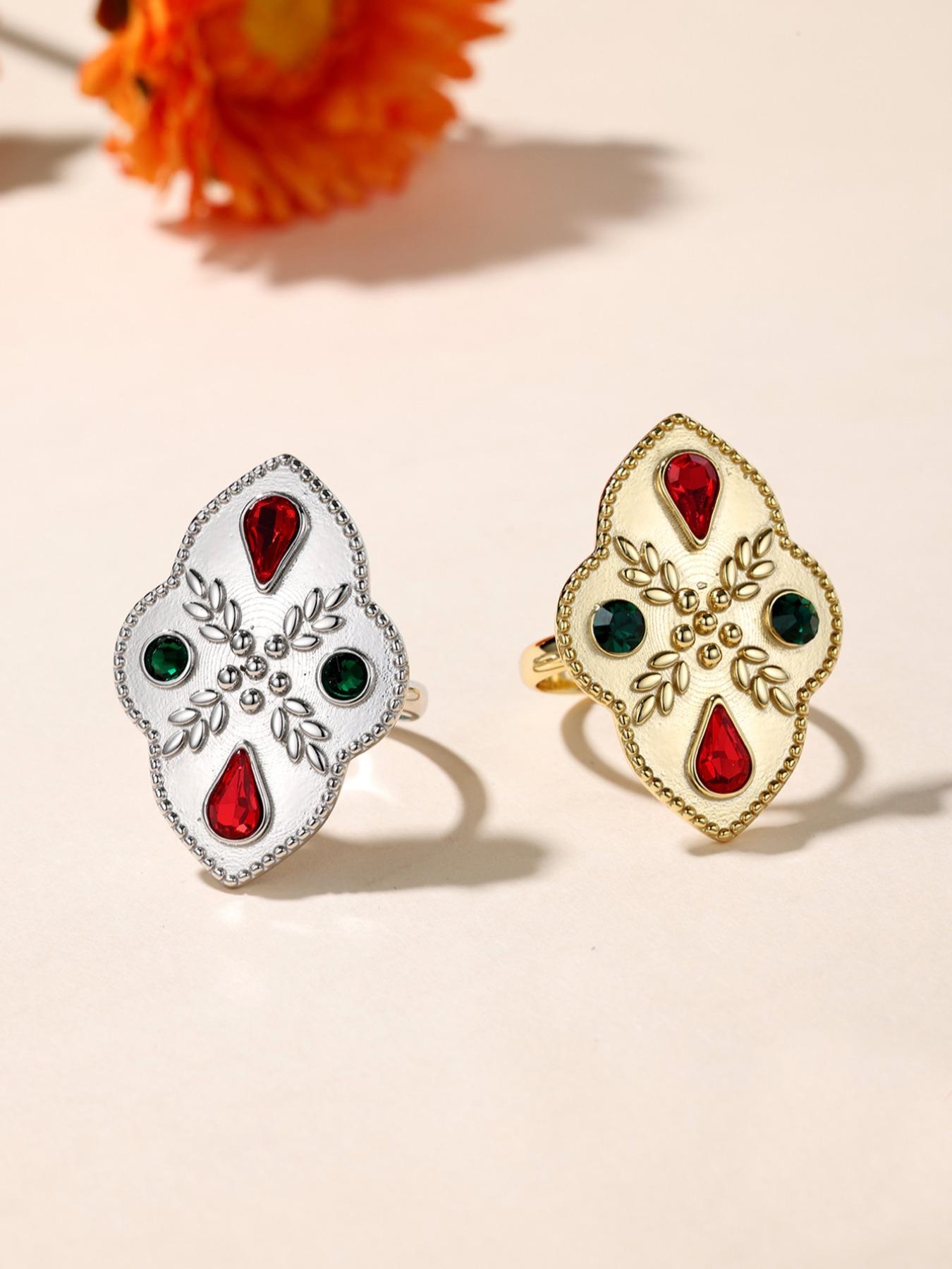 925 Sterling Silver Vintage Artificial Gemstones Decorated Ring, Fashion Jewelry for Party, Daily Clothing Decor, Trendy All-match & Exquisite Jewelry for Birthday Gift