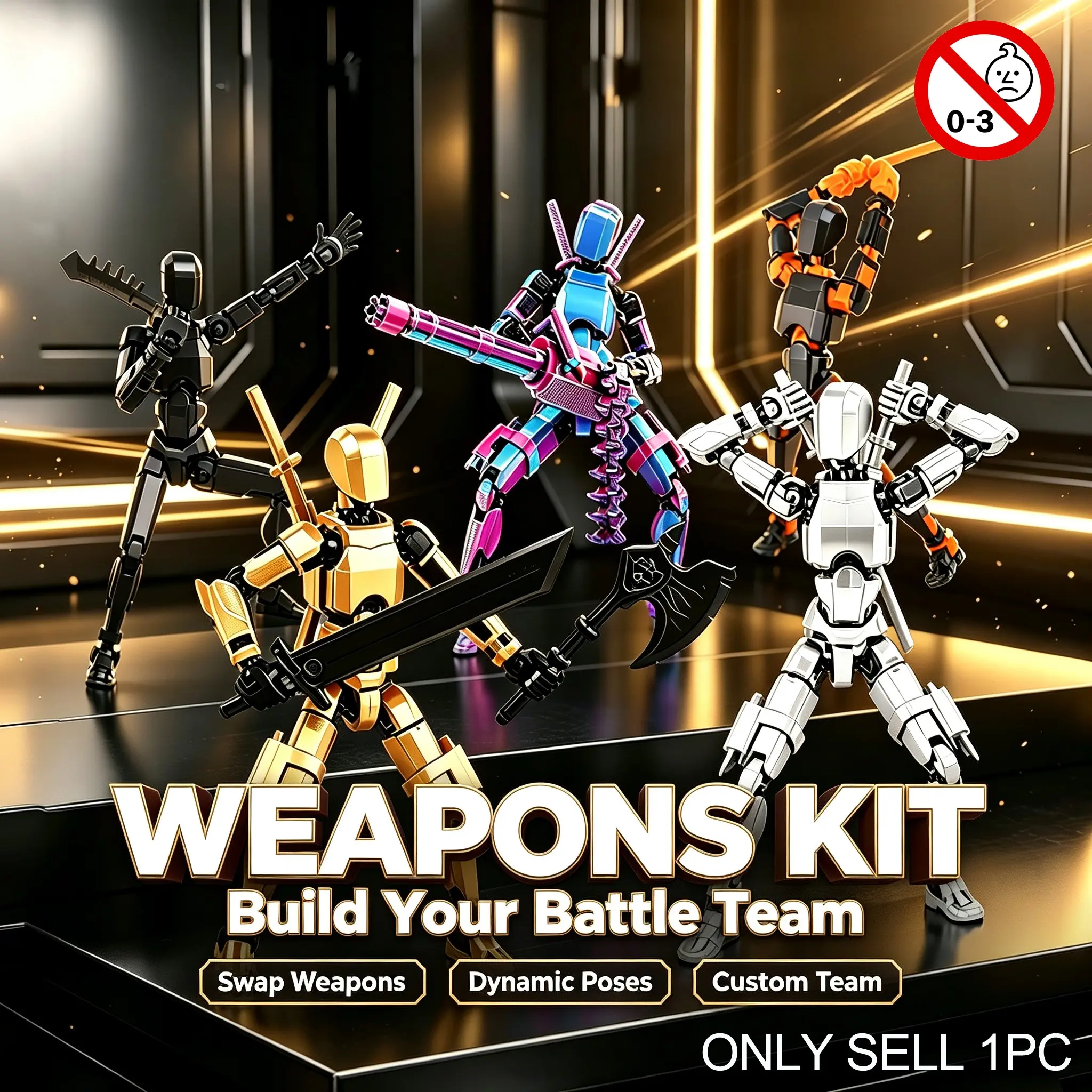 Multi-Joint Action Doll DIY Robot Model Kit, Rich Weapon Accessories, Stress Relief Gift for Kids & Adults, Desktop Decoration