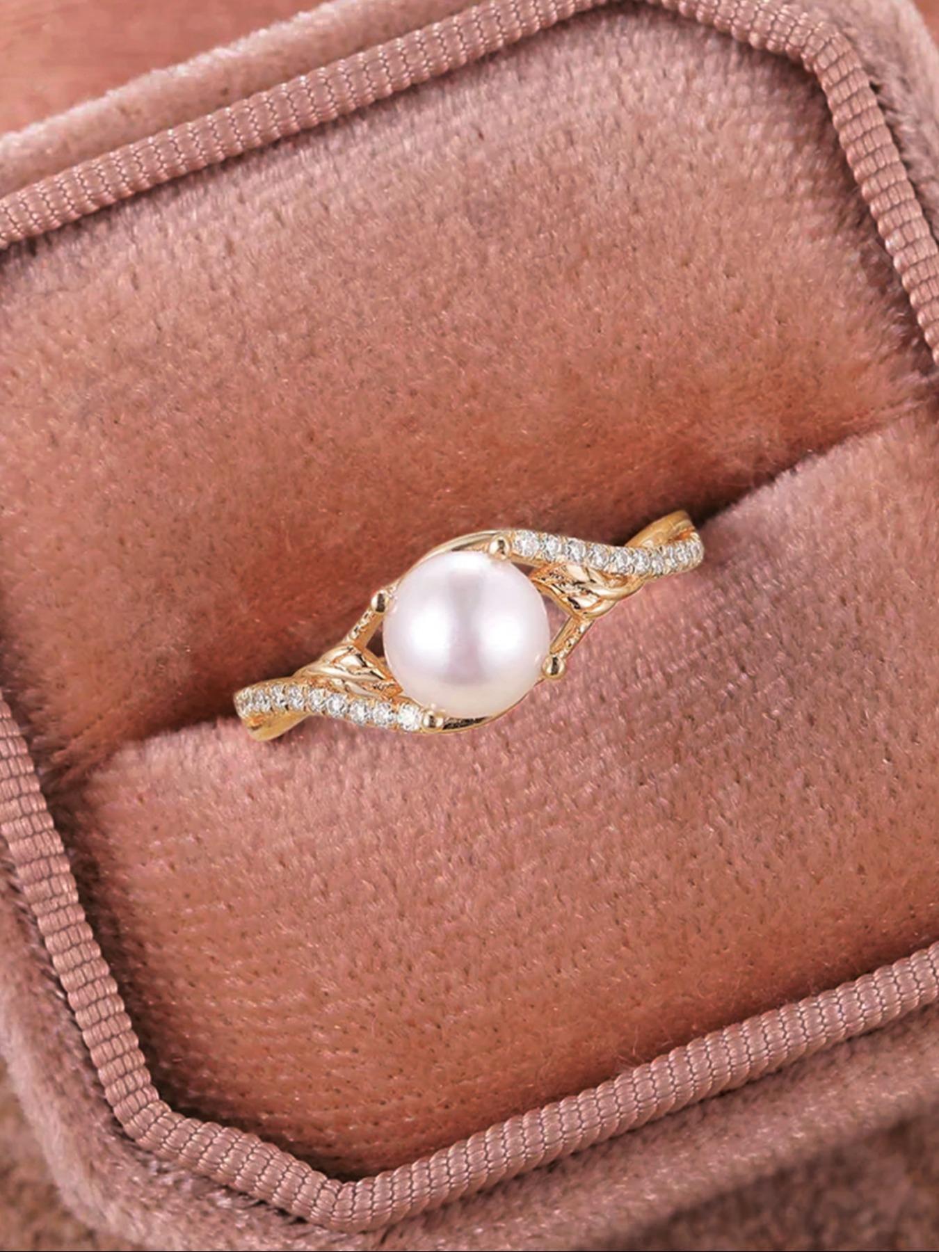S925 Sterling Silver Faux Pearl Decor Ring, Vintage Palace Style Rhinestone Decor Ring for Women, Trendy All-match & Exquisite Jewelry for Birthday Gift, Statement Rings
