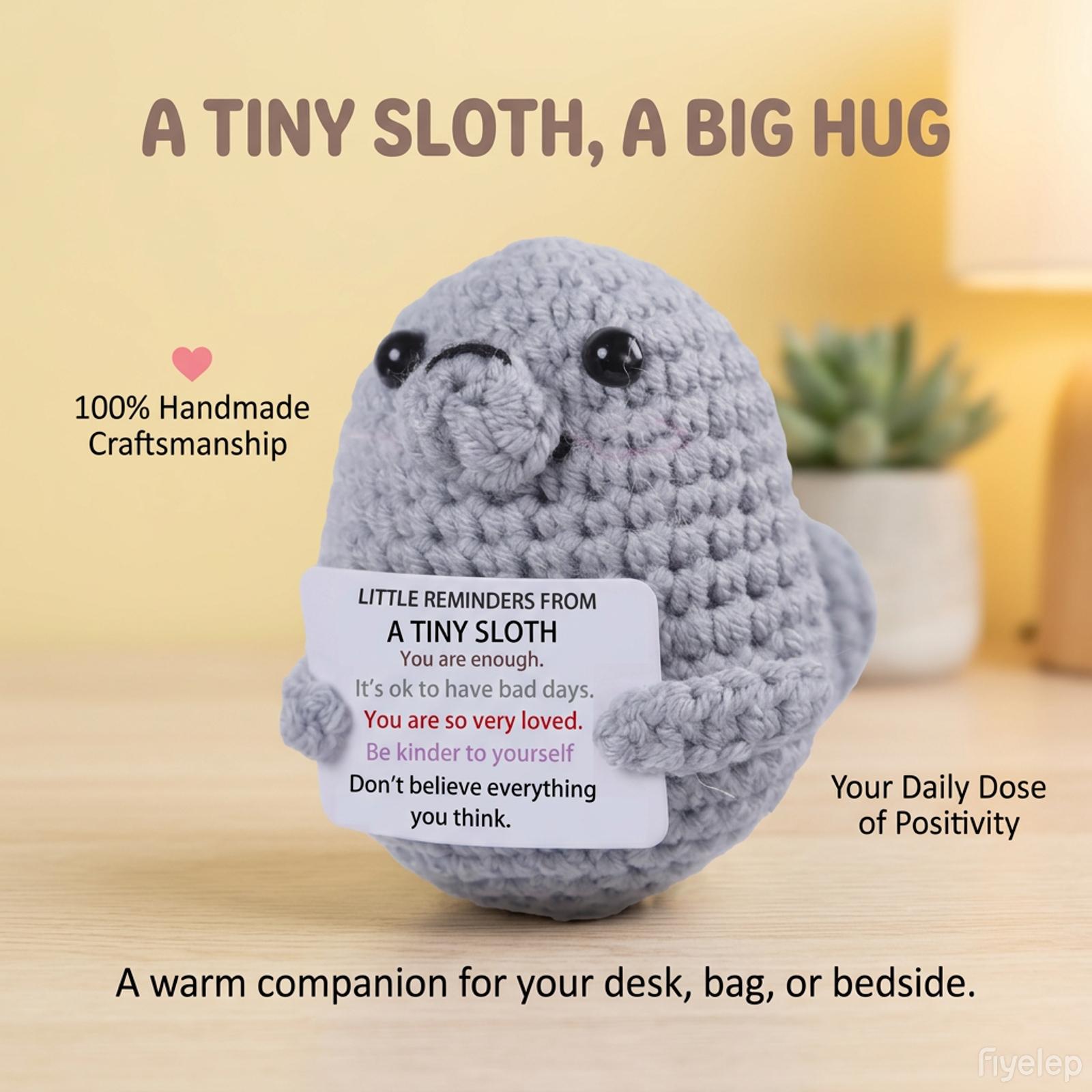 Cute Hand Knitted Sloth Stuffed Animal Plush, Soft Squishy Anxiety Relief Fidget Doll, Mini Keychain Bag Pendant Ornament, Ideal Christmas Valentines Birthday Graduation Gift for Girls Boys Friends, Desk Car Decor Handmade Collectible