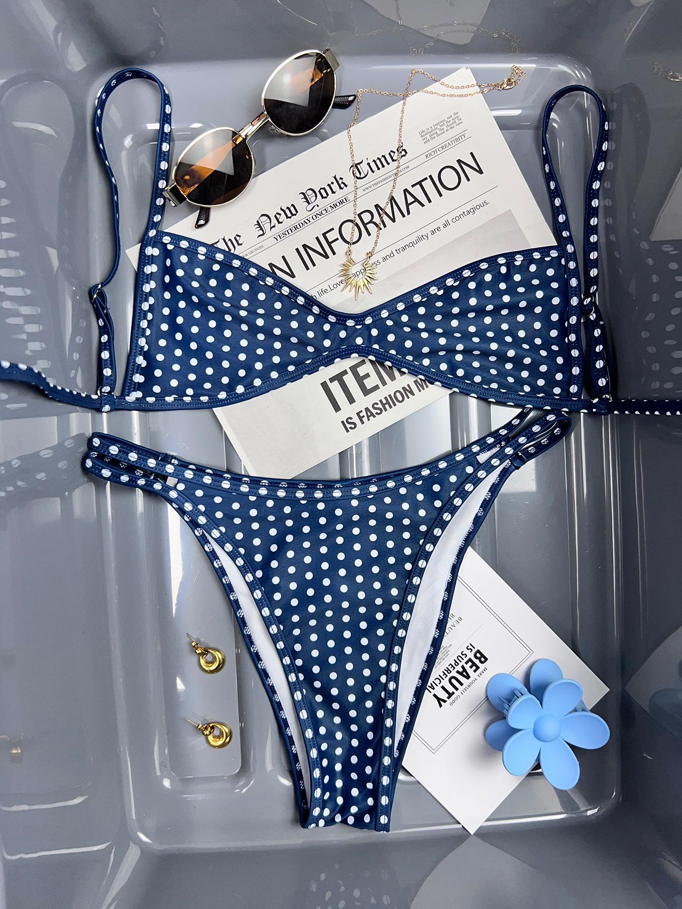 Bikini one-piece with a halter top and back tie - Pink and Blue Patterned Bikini Set for Women