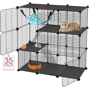 3-Tier Detachable Metal Kitten Cat Cage, Indoor Outdoor Catio Playpen with Hammock for Ferret Squirrel