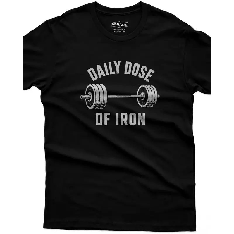 Daily Dose of Iron Gym Shirt, Fun Barbell Lifting Tee, Weightlifting Gift for Him, Muscle Humor Mens Present