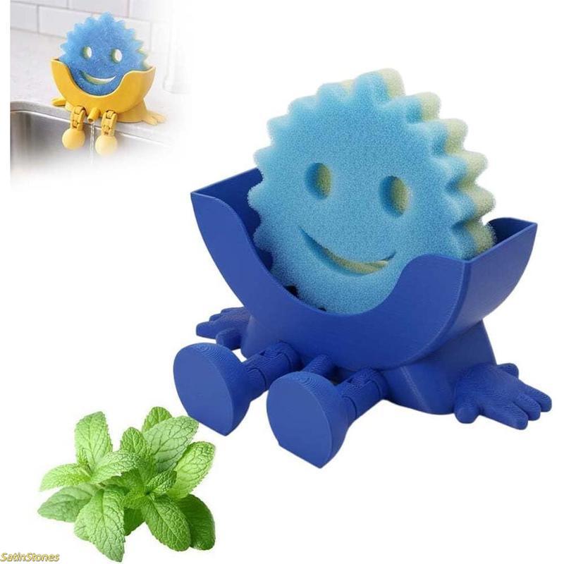 1-Pack Fun Kitchen Sink Sponge Holder — Hanging Design with Drainage Holes, Compatible with Scrub Daddy Sponges, Cute 3D-Printed Organizer