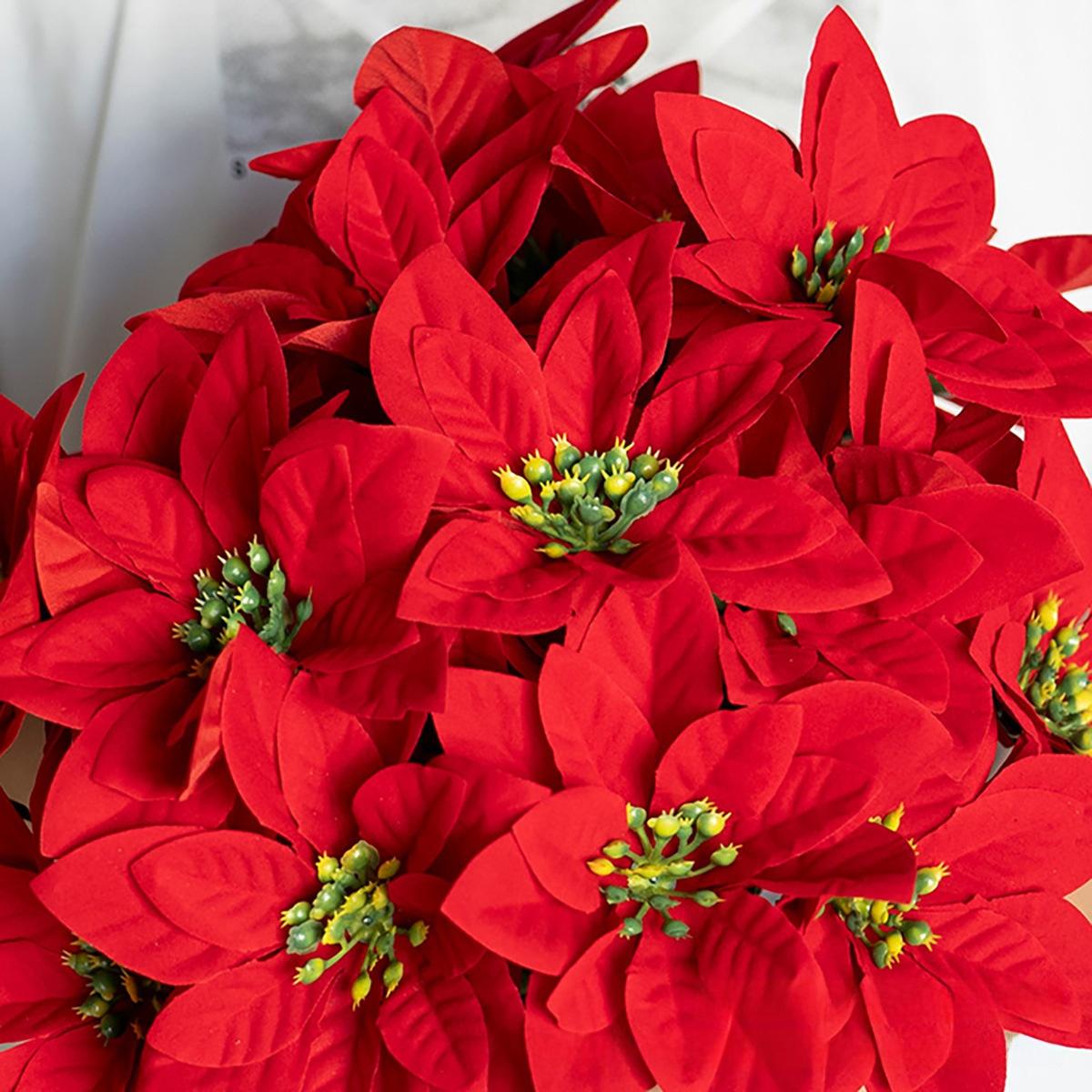 Poinsettia artificial flower bouquet, a popular spring cross-border product for home and outdoor garden decoration, holiday decoration artificial flower bouquet