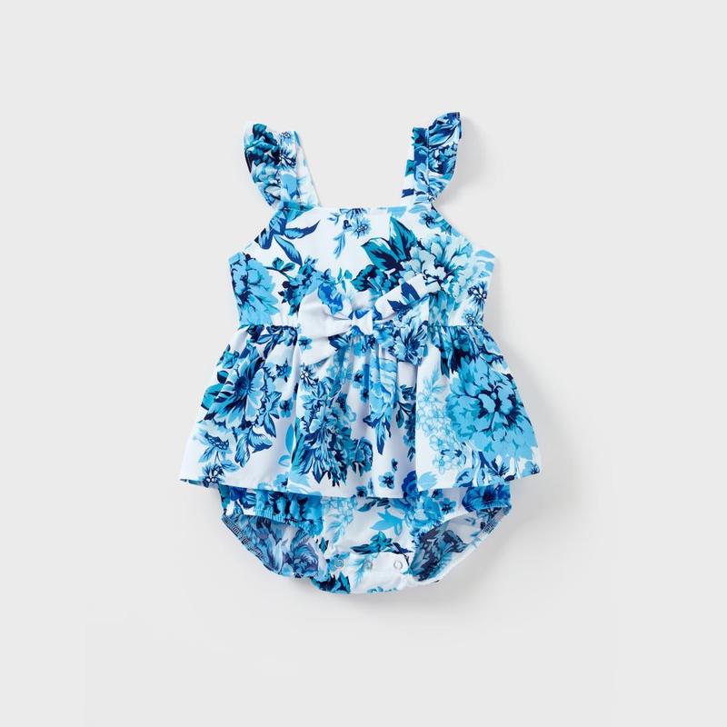 PatPat Family Matching Outfits White Camisole Top and Blue Floral Print Skirt Co-ord Set or Colorblock Short-sleeve T-shirt