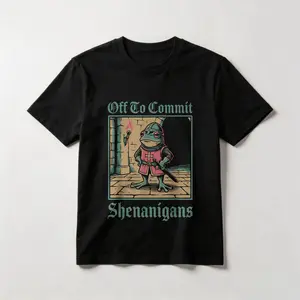 Off to Commit Shenanigans Frog Cotton T-shirt, Graphic Crew Neck Soft Top Short Sleeve Casual Unsex Shirt for Men Women