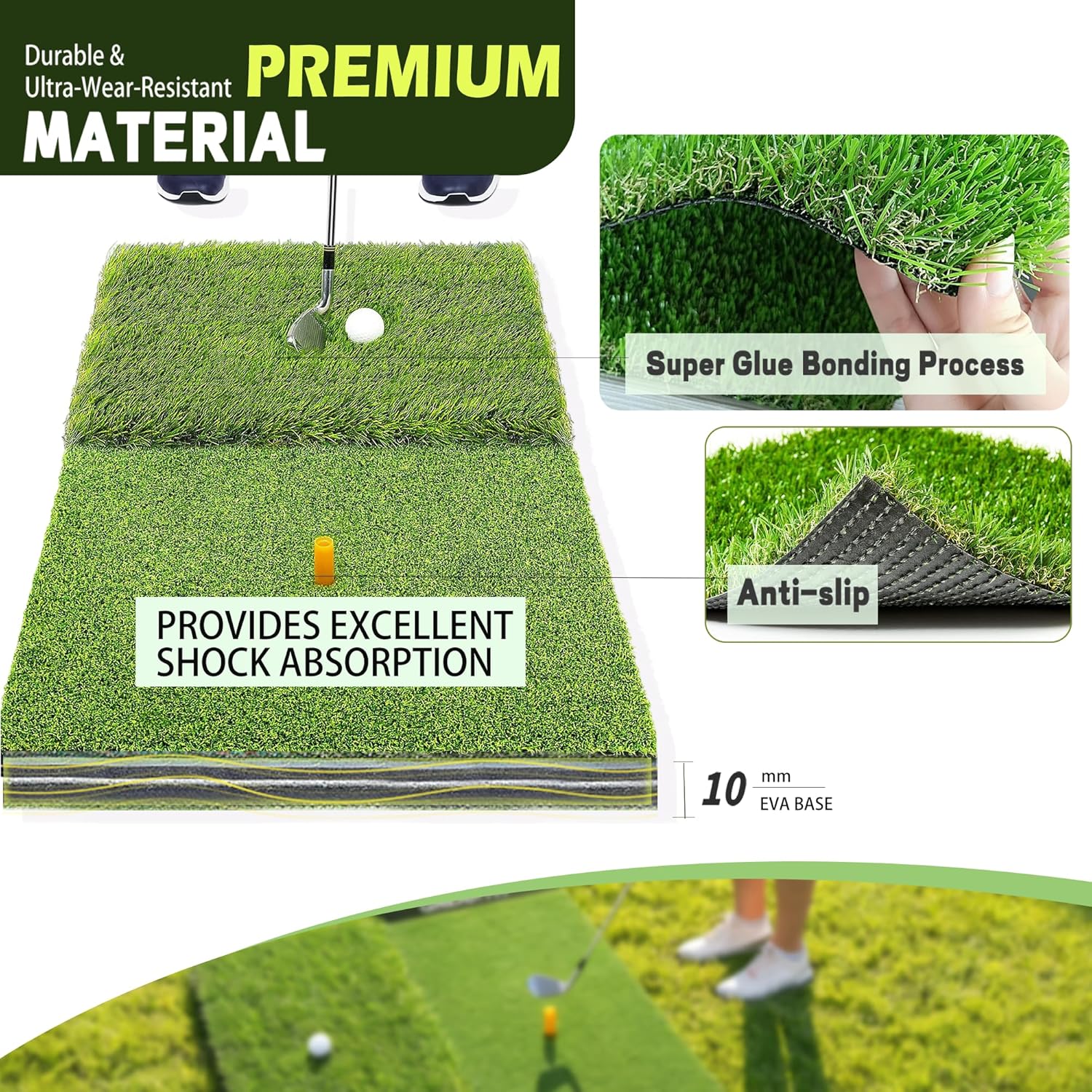 Golf Hitting Mat - Portable Golf Pratice Mat with  Swing Path Trajectory, 3-in-1 Includes Fairway, Rough & Putting Pad  Mats  No-Slip Rubber Base,Simulator  Haves,  for Golfers