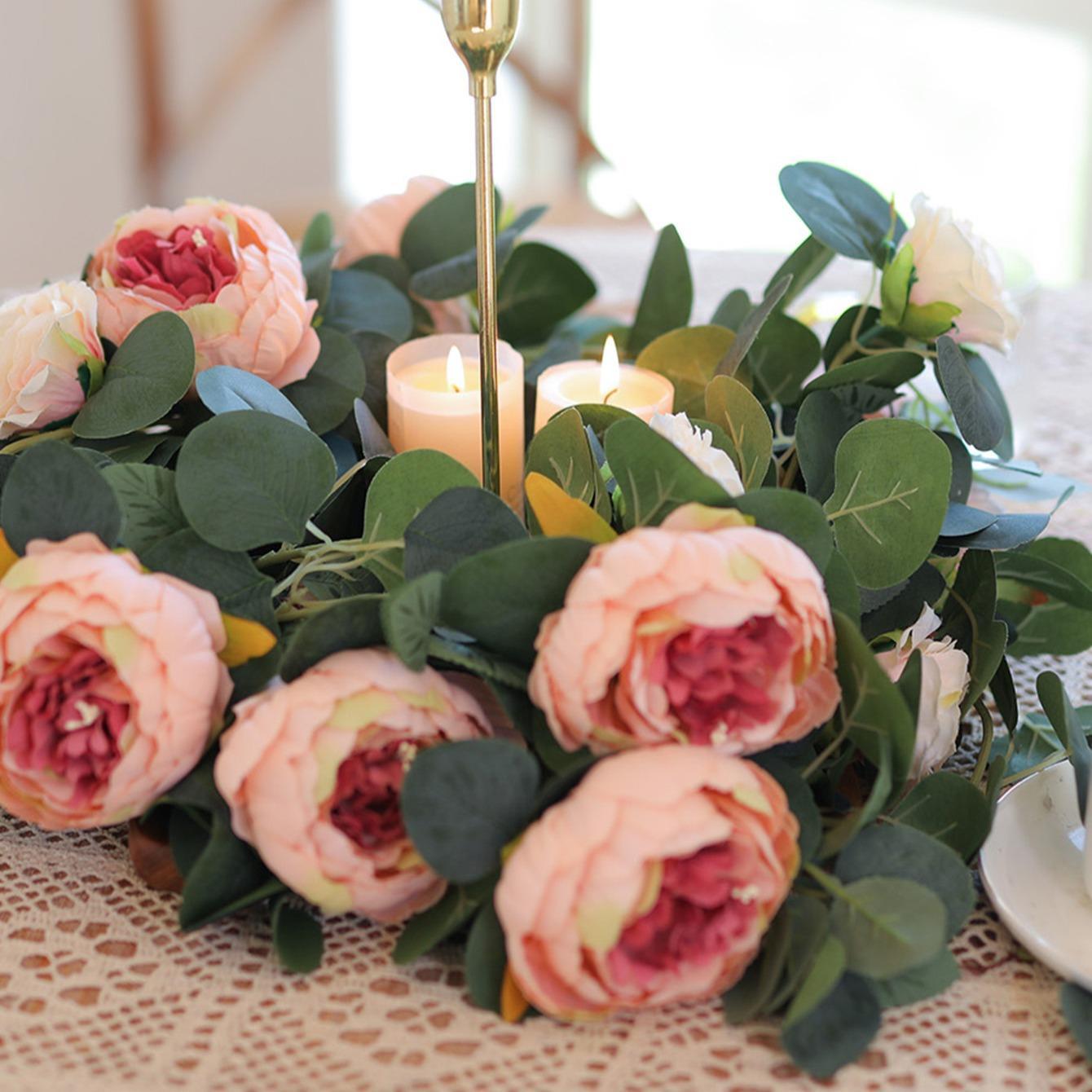 Artificial Peony Vine, 1-Count Faux Peony Flower Garland for Wedding Table Decor, Plastic Faux Flowers