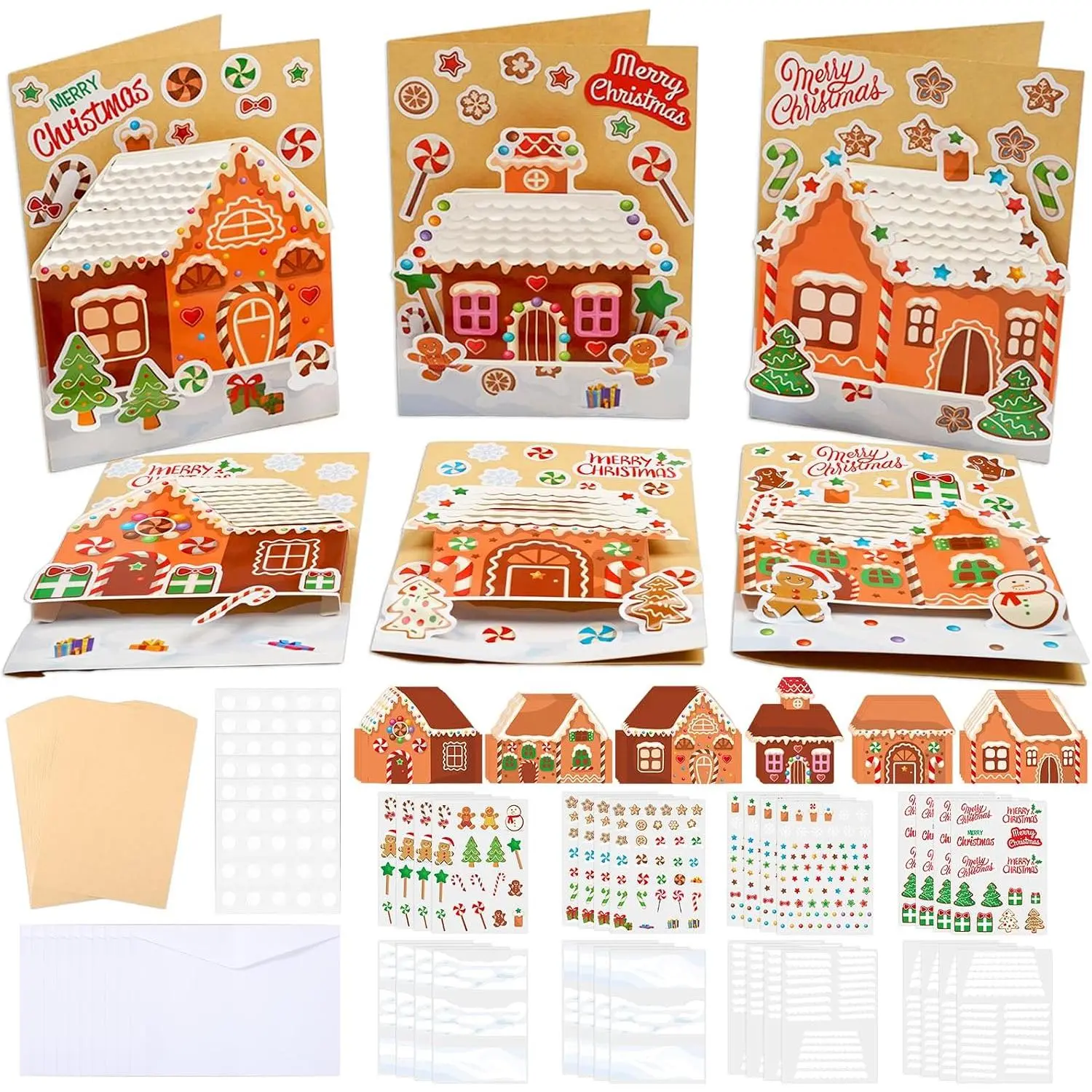24 Sets Christmas Gingerbread Craft Kit for  Gingerbread House Card Making Your Own  Winter Greeting Cards Xmas DIY Card Crafts for Holiday  Art Crafts Supplies