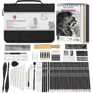 100 count Drawing Set Sketching Kit,Sketch Pencils Art Supplies with Graphite,Charcoal,Blending Tools & Accessories,Portable Zippered Travel Case for Artists & Beginners