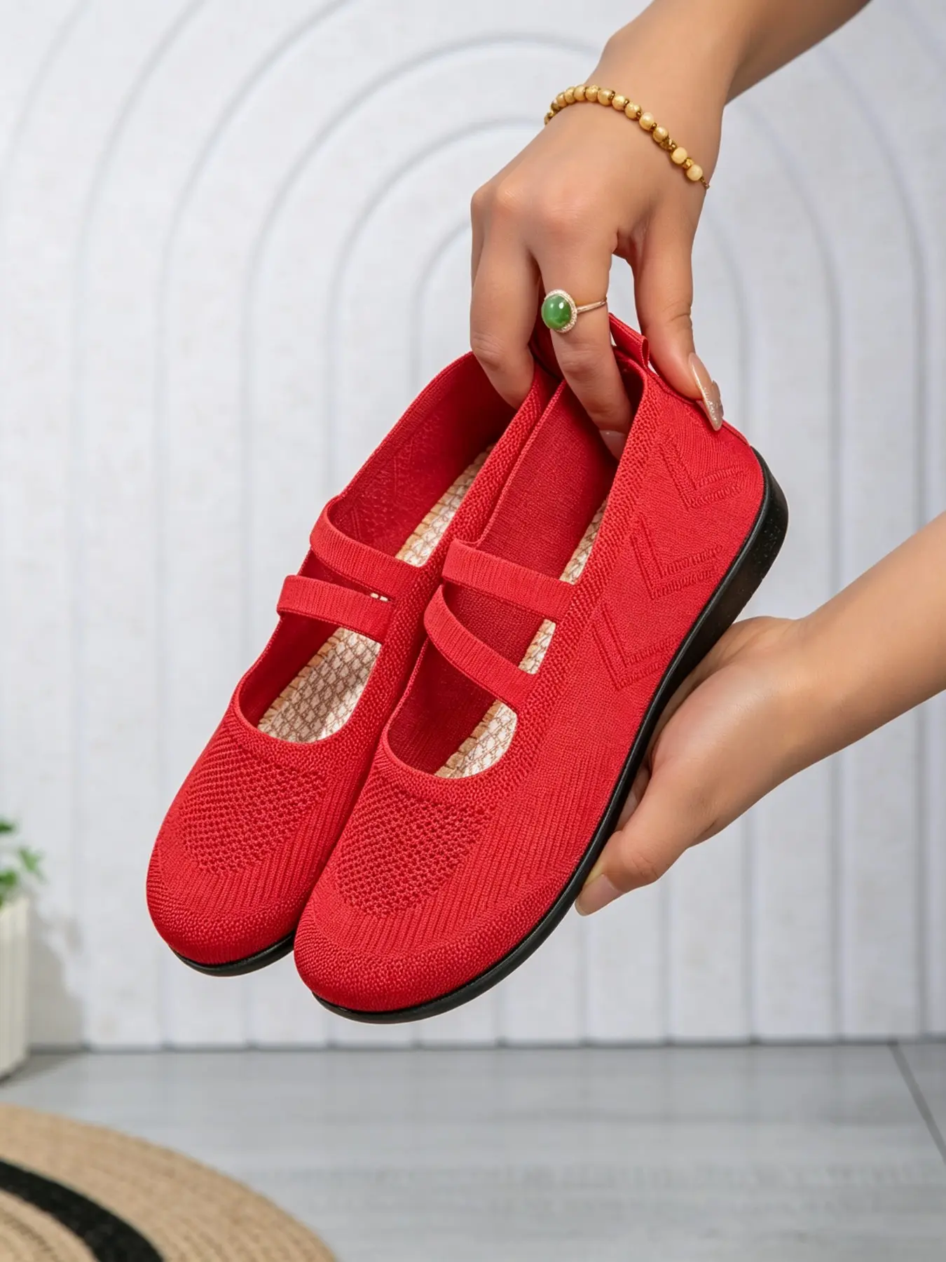Women's Mary Jane Casual Shoes, Breathable Comfort Knit Slip-On Flat Shoes, Stylish and Cozy Footwear for Everyday Wear