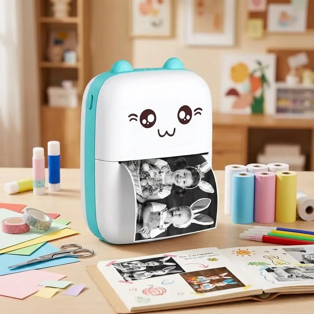 Mini Portable Bluetooth Thermal Printer: No Ink Sticker & Label Maker for Notes, Diagrams, Photos DIY. Works with Android & iOS. Perfect Gift with Colored Pens & Paper.