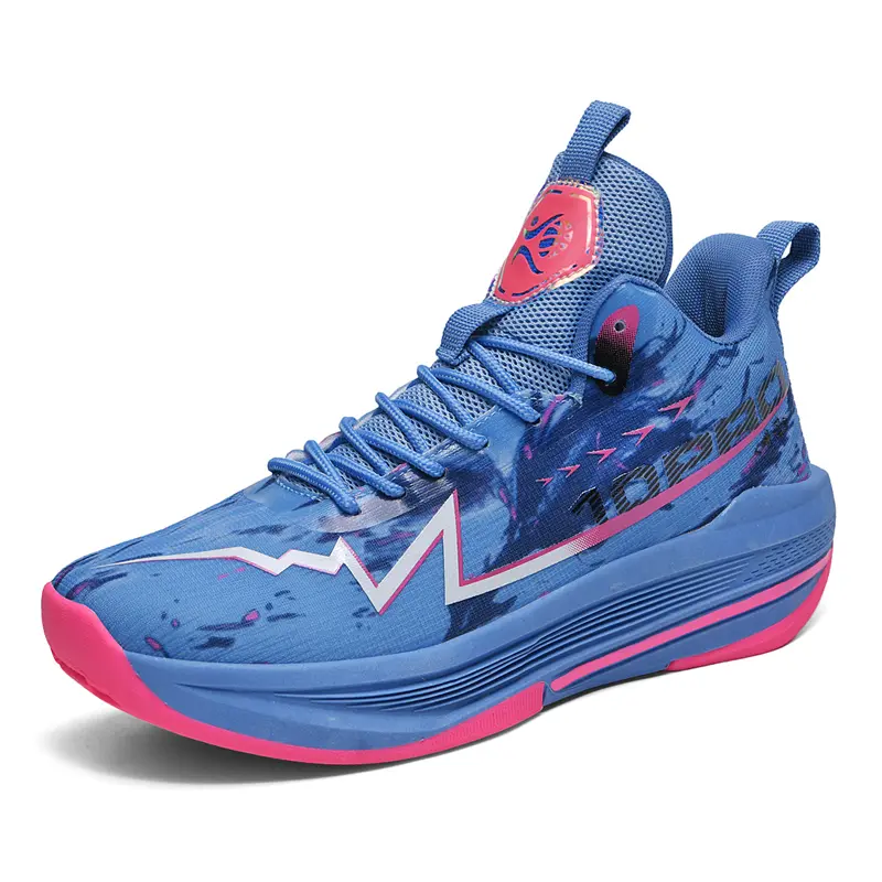 Graphic High-Top Basketball Shoes for Court Play, Unisex Fit with Breathable Mesh Fabric, High-Rebound Foam Cushion & Anti-Rollover Support, Standard Sizes, Ankle Wrap