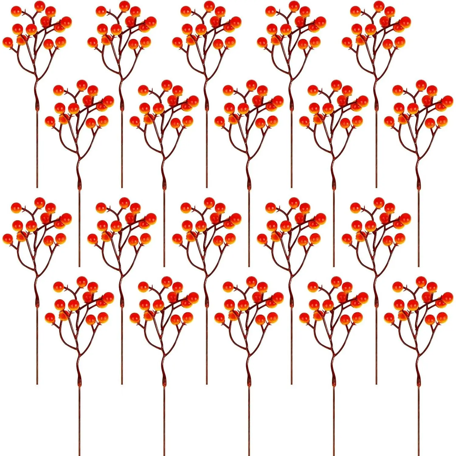 20 Pack 7 Inch Fall Artificial Orange Berry Stems Orange Berries Picks Holly Berry Branches Decorations for Tree Ornaments Fall Bouquets Wreath DIY Crafts Thanksgiving Harvest Autumn  Decor