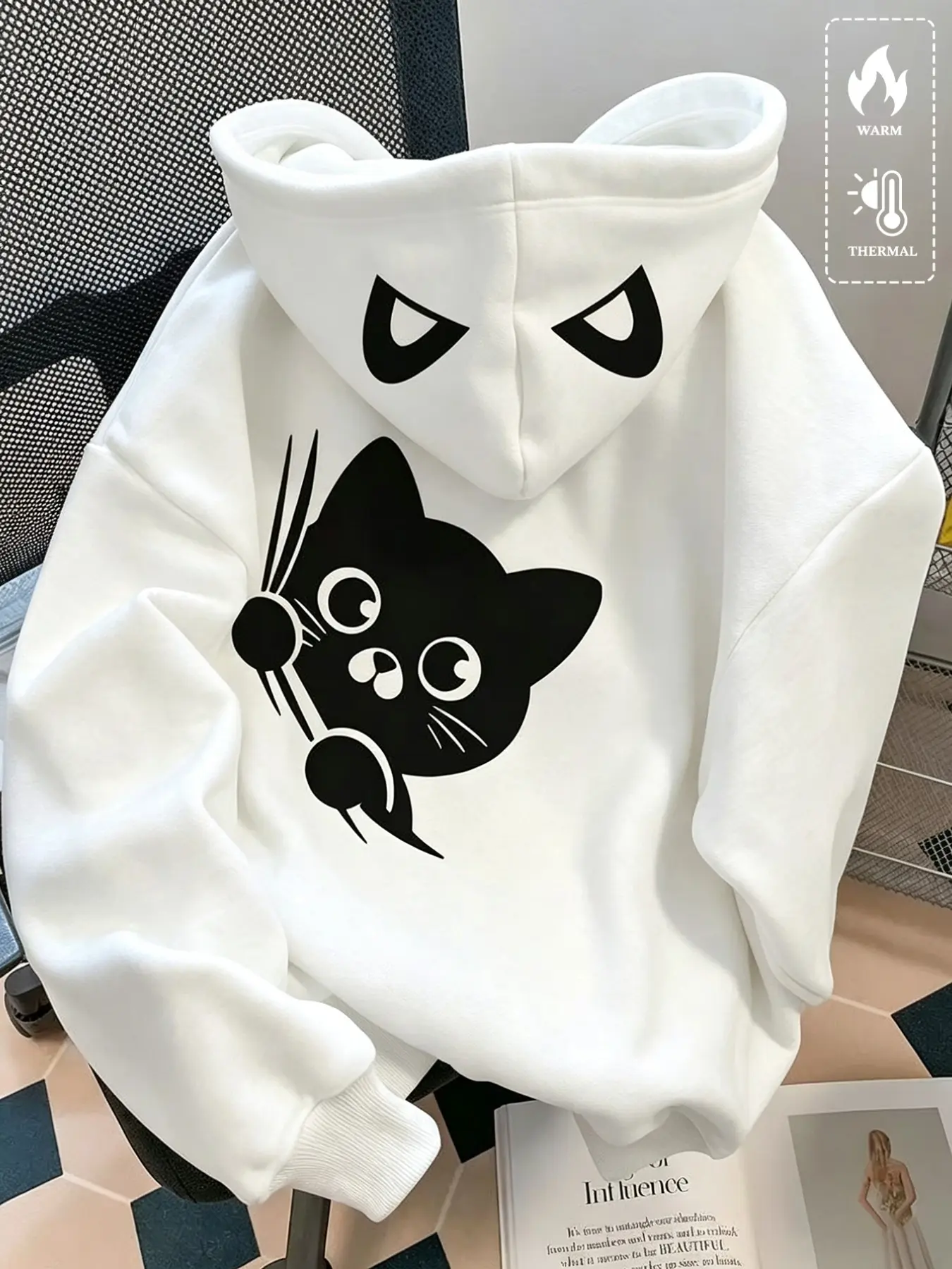 Unisex Cartoon Cat Hoodie, Loose Fit Graphic Print Sweatshirt, Casual Streetwear for Fall & Winter, Perfect for Daily Wear