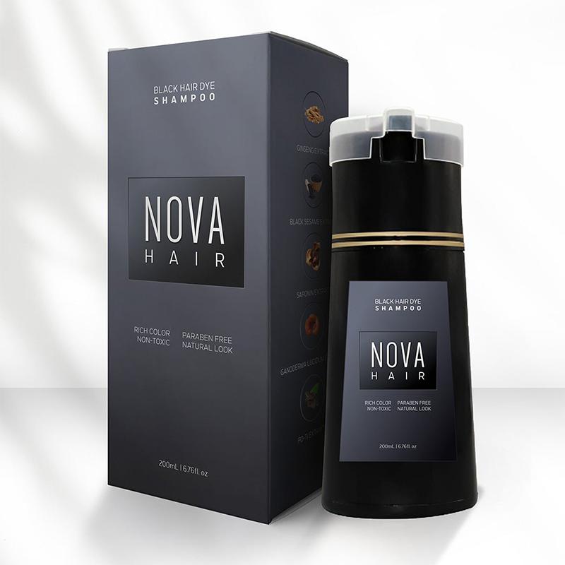 [Dyeing your own hair] NOVA Hair Dye Shampoo & Champu Para Canas - Natural 3-in-1 Instant Gray Coverage for Men & Women (Black) Dark Haircare