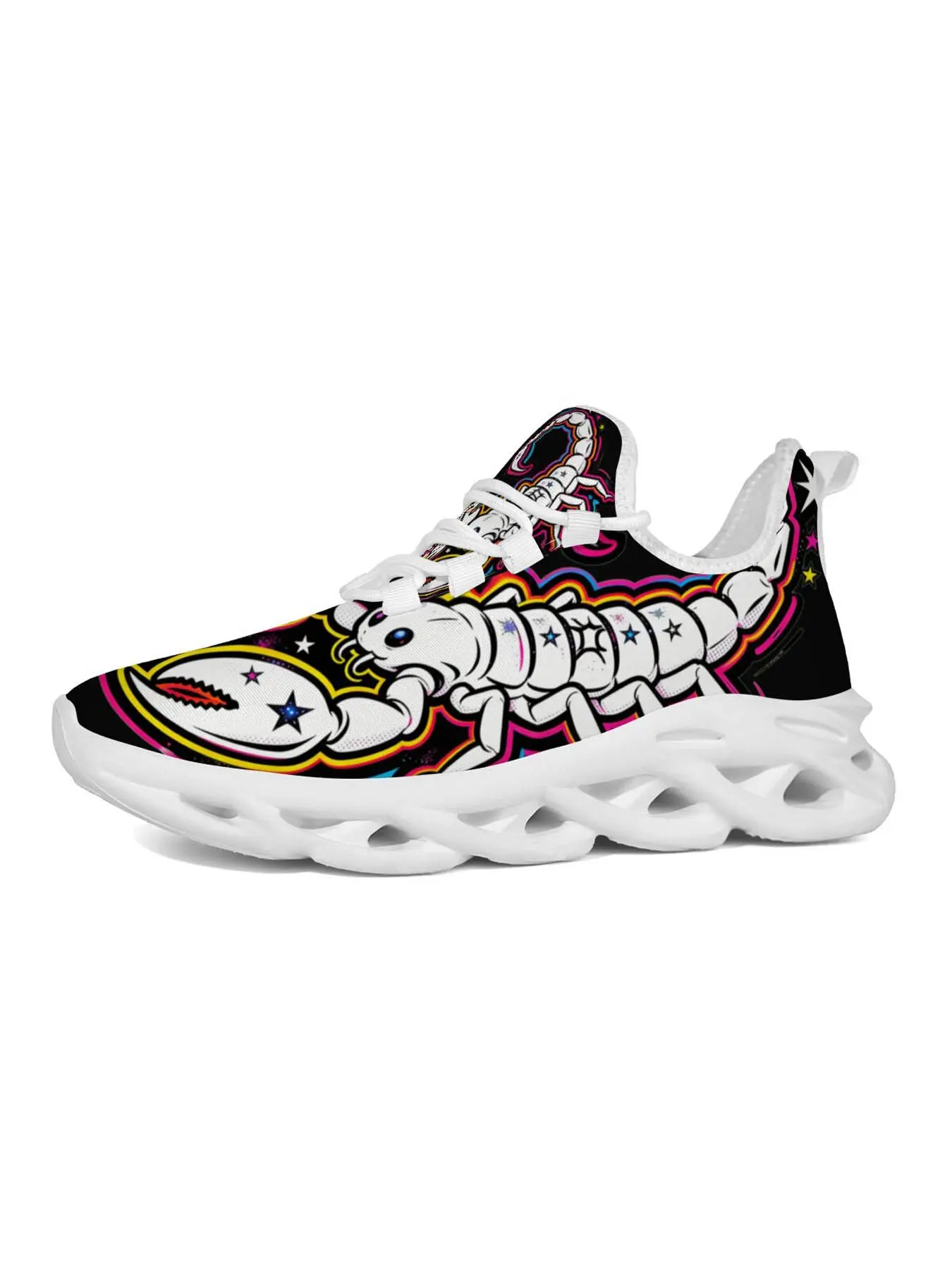 Neon Scorpion Print Sneakers, Fashion Streetwear Shoes, Vibrant Neon Effect, Classic Sole, Cyberpunk Design, Party Wear Women's Casual Shoes