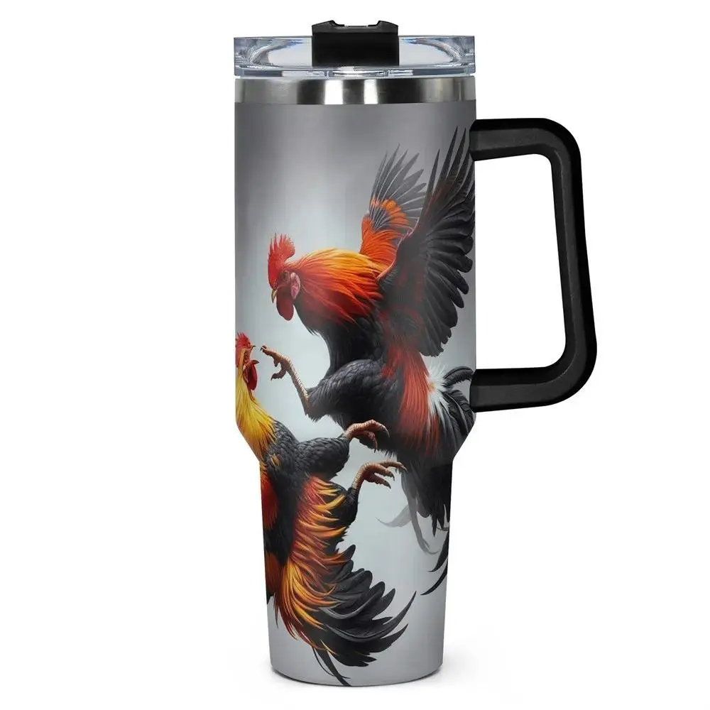 Dynamic Rooster Art Tumbler with Lid,Double Wall Insulated 40oz Travel Tumbler, Gift for Women Men, Ideal for Halloween, Independence Day, Memorial Birthday Gift, Coffee Cup, Stainless Steel Drinkware, Vacuum Insulated Tumbler, weird stuff