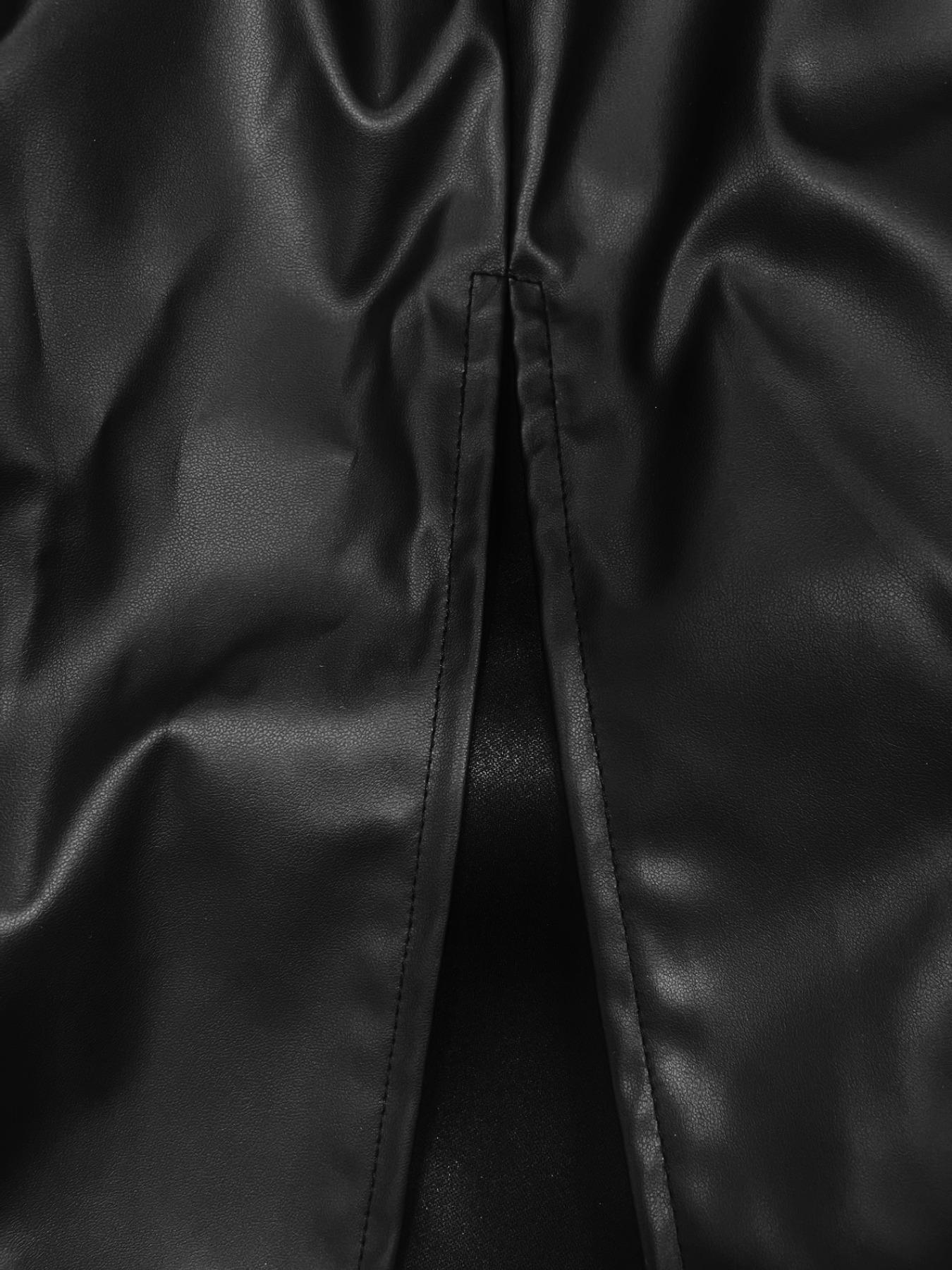 Women's Solid High Waist Split Thigh PU Skirt, Elegant Chic Fashion Long Skirt for Daily Outdoor Wear, Ladies Bottoms for All Seasons