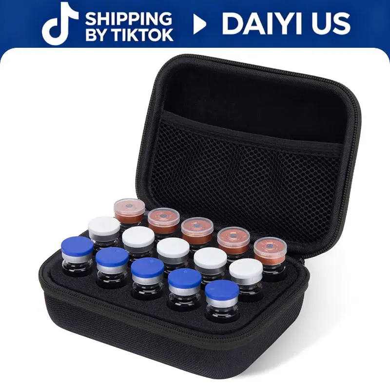 Peptide Vial Storage Case, Insulin Fridge Holder Storage Case Protector Holder Insulin Cooler Travel Case Organizer Fits Standard 10ml U-100 Vials,15-Slot