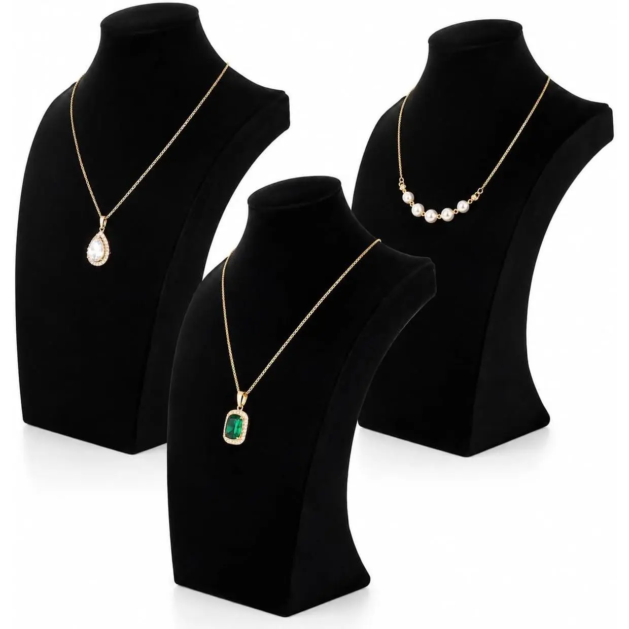 3 Pack Black Velvet Necklace Display Bust Stand, Jewelry Mannequin Holder for Home Store Selling, Trade Shows, Photography Props (12 x 6.89 Inch)