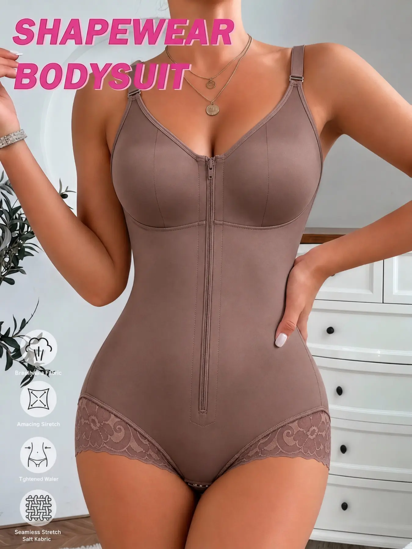 1 Count Women's Butt Lifting And Tummy Control Bodysuit, Adjustable Shoulder Straps with Hooks Crotch Design Shaperwear, Fajas, Colombiana Shapewear, Solid Color Comfortable Firm Smooth Jumpsuit, Ideal for Various Active Occasions