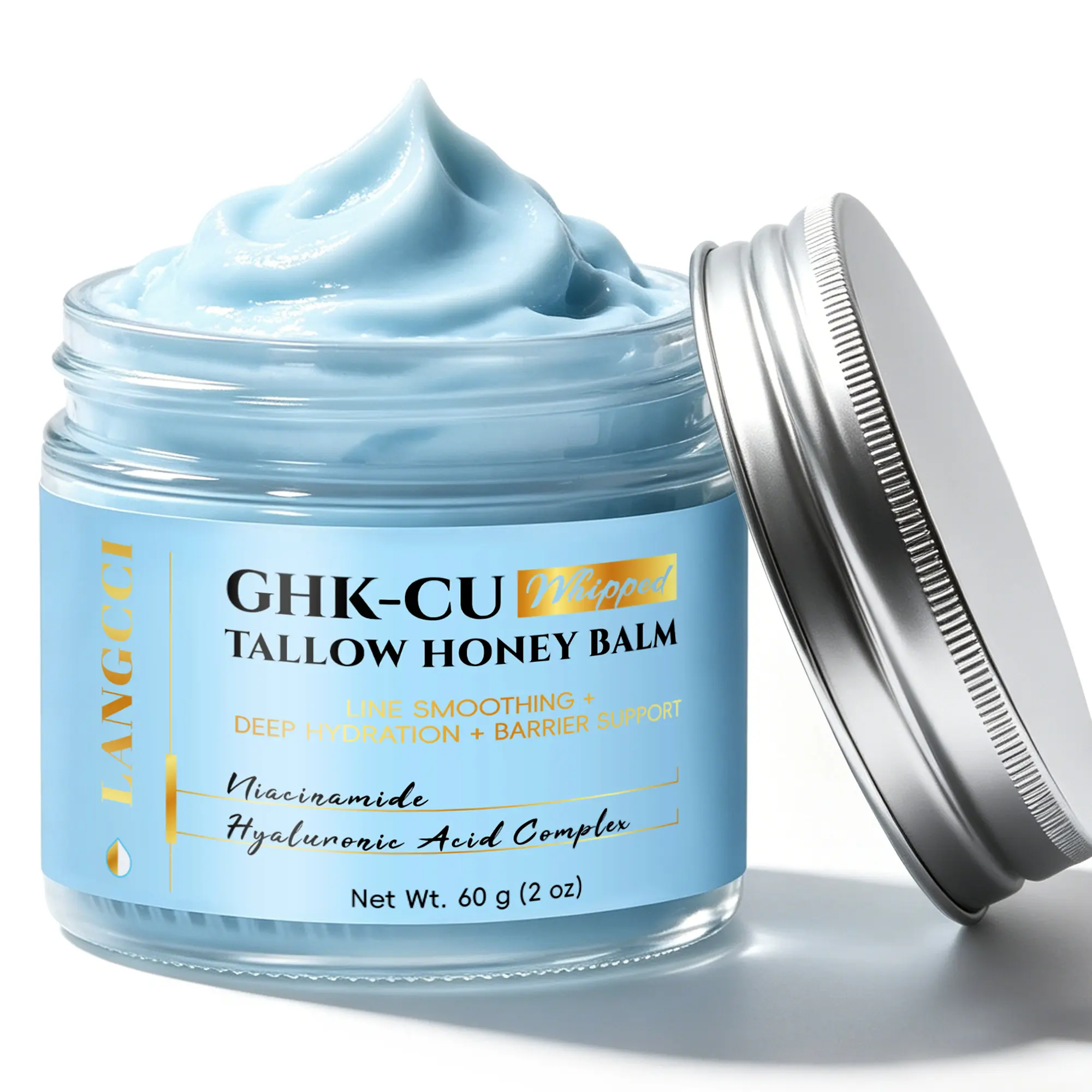 LANGCCI Copper Peptides GHK-Cu Beef Tallow for Skin: Blue Balm with Methylene Blue, Manuka Honey & Vitamin E – Natural Face and Body Moisturizer for Mature, Dry & Sensitive Skin