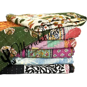 Kantha Quilt -  Reversible  Throw Blanket with  Patchwork | Boho-Style Decorative Bedding for Sofa, Couch, Bed & Picnic | 1 count