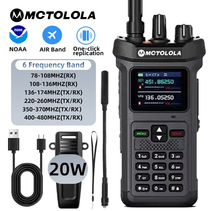 20W high-power long-range, Durable, VHF and UHF dual-band handheld outdoor walkie-talkie, with a large-capacity battery for long battery life, suitable for camping, hiking, exploration, fishing, skiing, and essential equipment