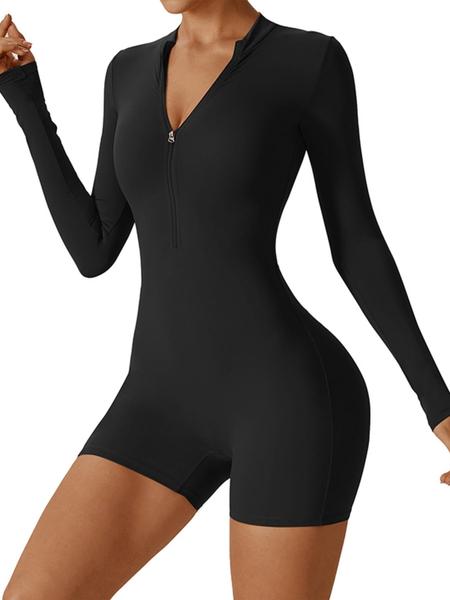 Women's Long Sleeve Zipper Jumpsuit, Workout Jumpsuit, Sporty Tight-Fit Yoga, Above the Knee Dance Fitness Romper, All Season Wearable, Gym Yoga Clothing Women's Long Sleeve Zipper Jumpsuit, Workout Jumpsuit, Sporty Tight-Fit Yoga, Above the Knee Dance Fitness Romper, All Season Wearable, Gym Yoga Clothing