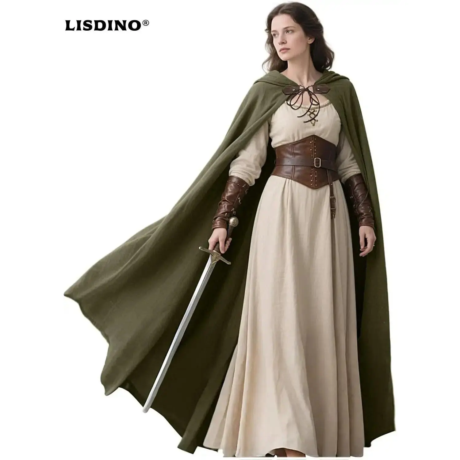 LisdinoL'VOW Medieval Hooded Cloak Linen Renaissance Cape With Hood - Halloween Hobbit Cosplay Witch Wizard LARP