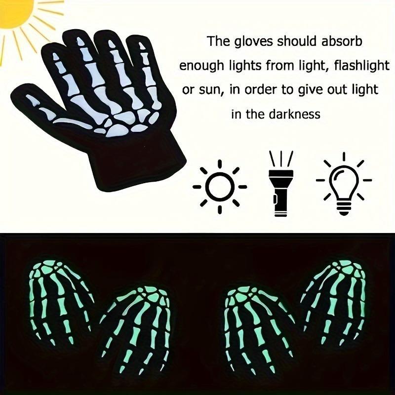 Skeleton Pattern Touch Screen Luminous Gloves, 1 Pair Outdoor Cycling Warm Knit Gloves, Sports & Outdoor Accessories for Women & Men, Halloween, Touchscreen Glove, Hand Cover
