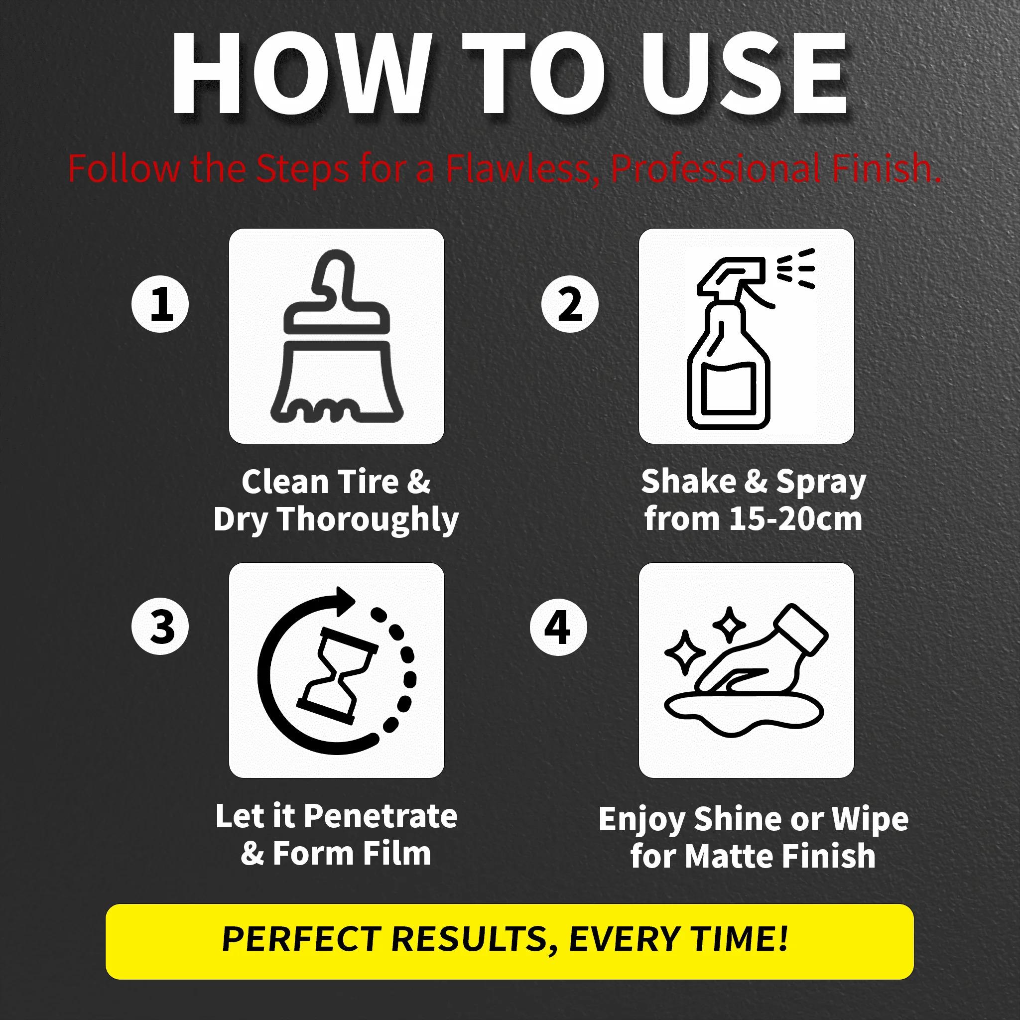 Autoquize Long Lasting Tire Shine Spray with UV Armor Protection Prevents Cracking Restores Deep Black Gloss Tire Care Wax