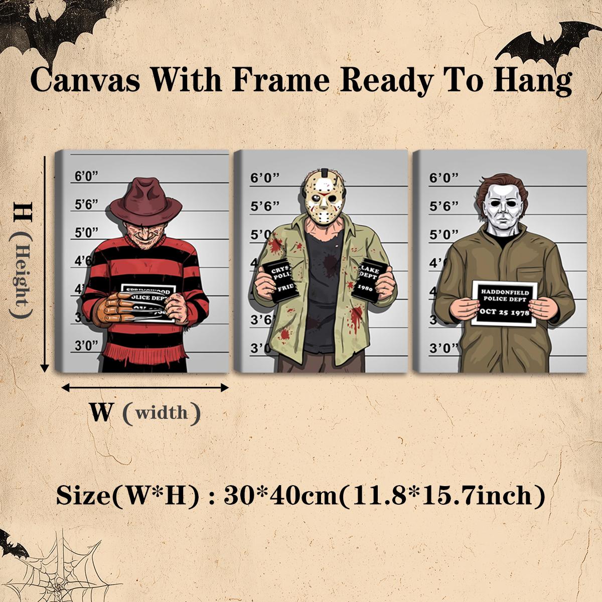 3 Counts Wooden Framed Canvas, Interesting Horror Movie Characters, Halloween Home Poster, Halloween Party Decorations, Living Room And Bedroom Hanging Paintings, Horror Theme, Interesting Posters, Exquisite Gifts, High-Definition Art, Wooden Wall Art
