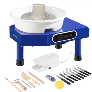 VEVOR Pottery Wheel, 10in Ceramic Wheel Forming Machine, Foot Pedal ABS Detachable Basin, 60 - 300RPM Adjustable Speed Manual LCD Panel, Sculpting Tool Apron Accessory Kit for Work Art Craft DIY