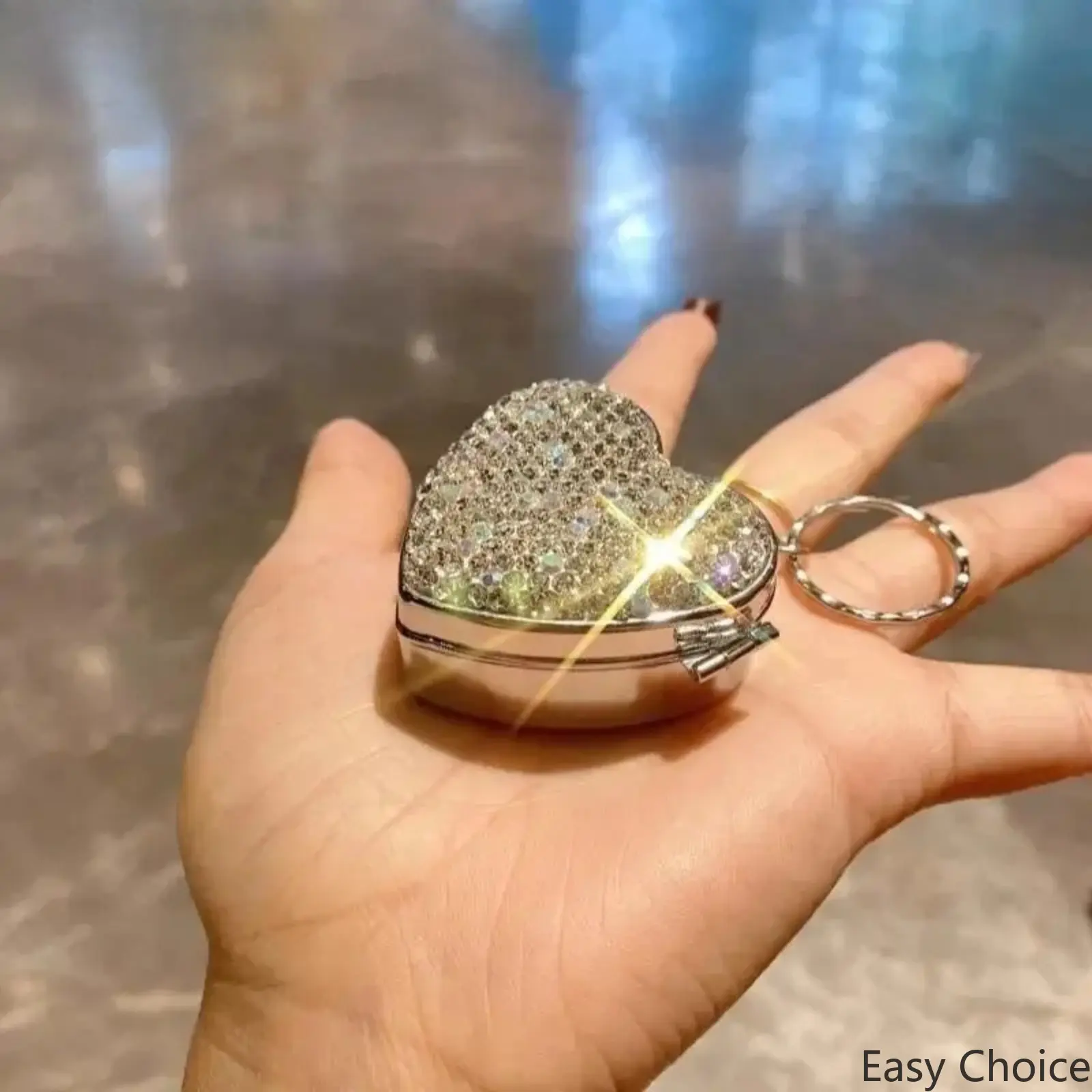Premium Metal Diamond Love Pattern Pill Box for Women, Tight‑Sealed Mini Medicine Container with Divided Storage Slots, Lightweight Decorative Pill Holder Fits Handbags for Travel, Vacation & Daily Carry
