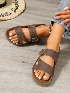Simple Versatile Thick Sole Wedge Sandals, Dual Strap Hollow Out Design, Daily Commute Flip Flops, Comfortable Casual Footwear