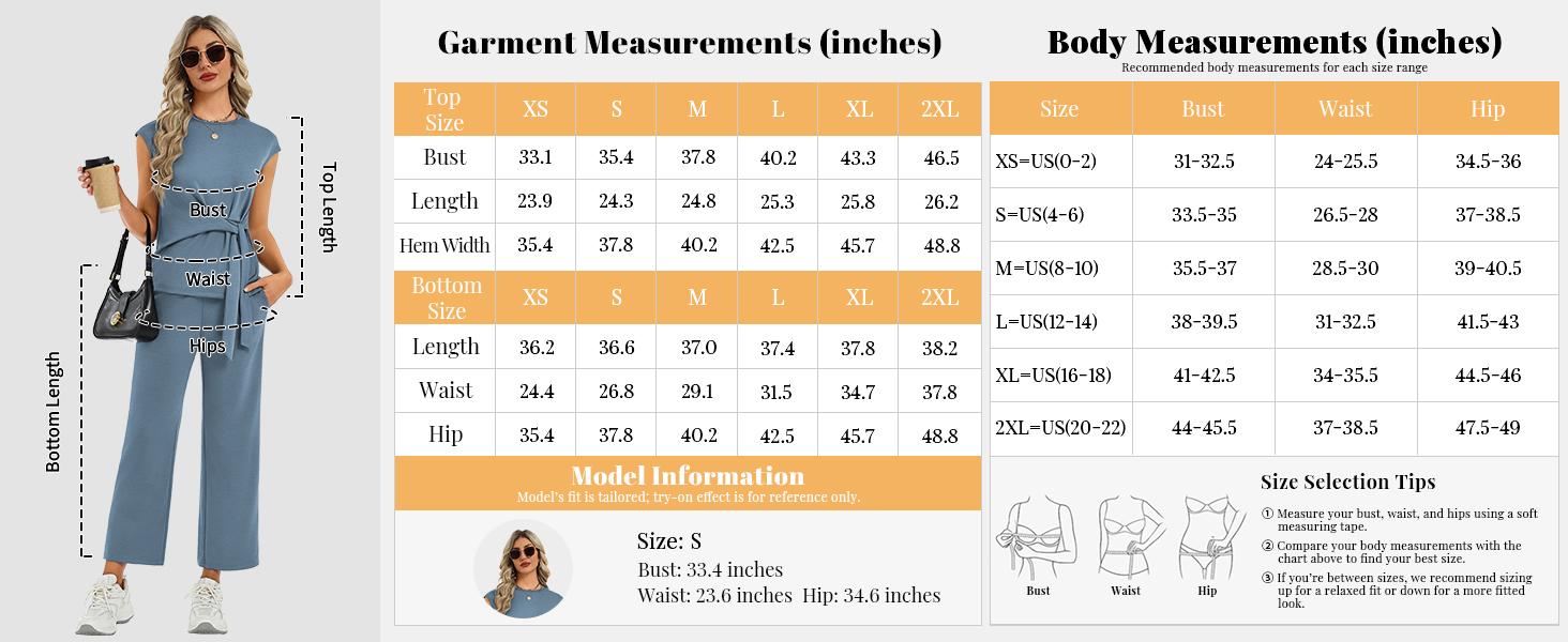 Casly Lamiit Women's 2 Piece Set - Soft Fabric Round Neck Cap Sleeve Top with Belted Tie & Crop Wide Leg Pants - Versatile Travel & Everyday Wear #Springfresh