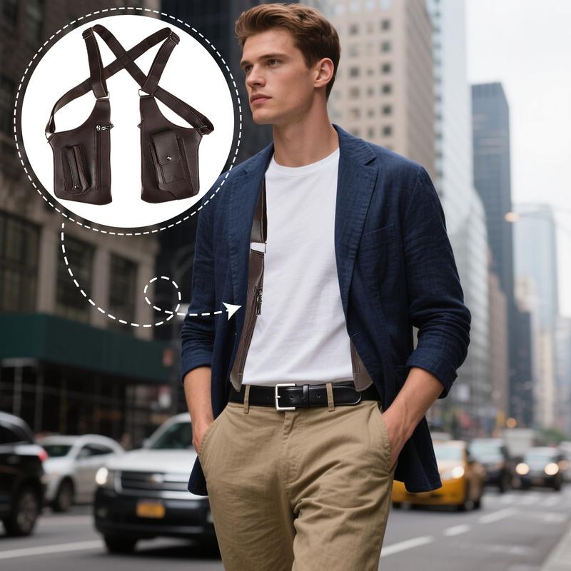 Men'S Double Shoulder Underarm Vest Bag |   Anti-theft Hidden Underarm Wallet Pocket, Casual Backpack, Steampunk Style Single Shoulder Bag, Adjustable Faux Leather Strap, Perfect Gift For Boyfriends On Valentine'S Day, Christmas, And Birthdays