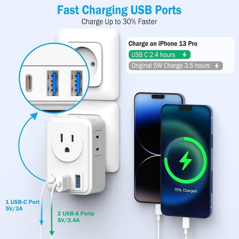 2 Pack European Travel Plug Adapter with USB C, to Power Adapters with 4 AC Outlets, 3 USB Ports, International Plug Adapter, 7 in 1 Travel Essentials for France Greece 2 Pack European Travel Plug Adapter with USB C, to Power Adapters with 4 AC Outlets, 3 USB Ports, International Plug Adapter, 7 in 1 Travel Essentials for France Greece