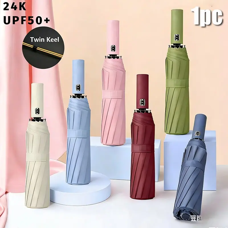 Unisex Automatic Umbrella, Folding Umbrella, Reinforced Canopy, Foldable Design, Durable UV Protection, Rain/sun Use, Customizable Colors & Patterns