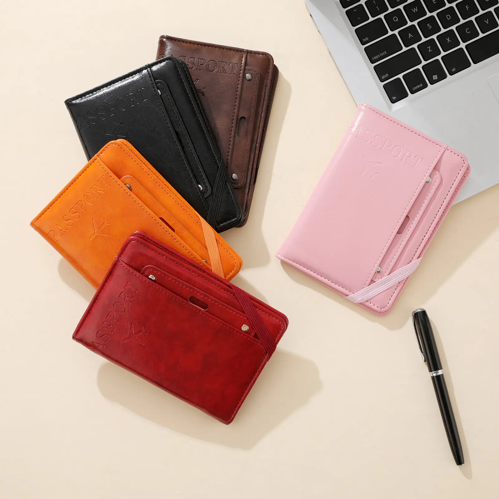 Oil Wax PU Passport Cover Travel, Hot Selling Embossed Airplane Elastic Strap Side Card Slot Passport Holder, Vintage Black Crack Texture Multi Layer Travel Document Wallet, Portable ID Credit Boarding Ticket Cash Storage Sleeve, Anti-lost Elastic Band Pr