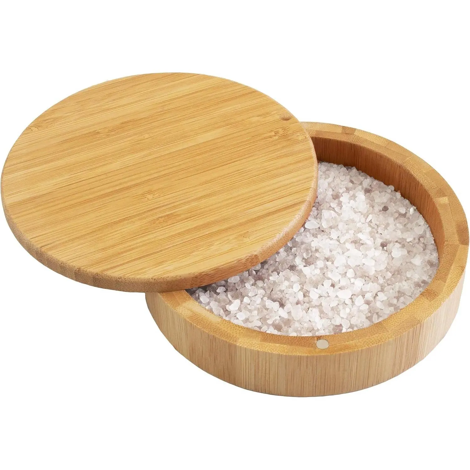 Margarita Salt Rimmer - Eco Bamboo Cocktail Bar Tool with Swivel Lid, Magnetic Closure, Salt Storage for Margaritas, Round Shape